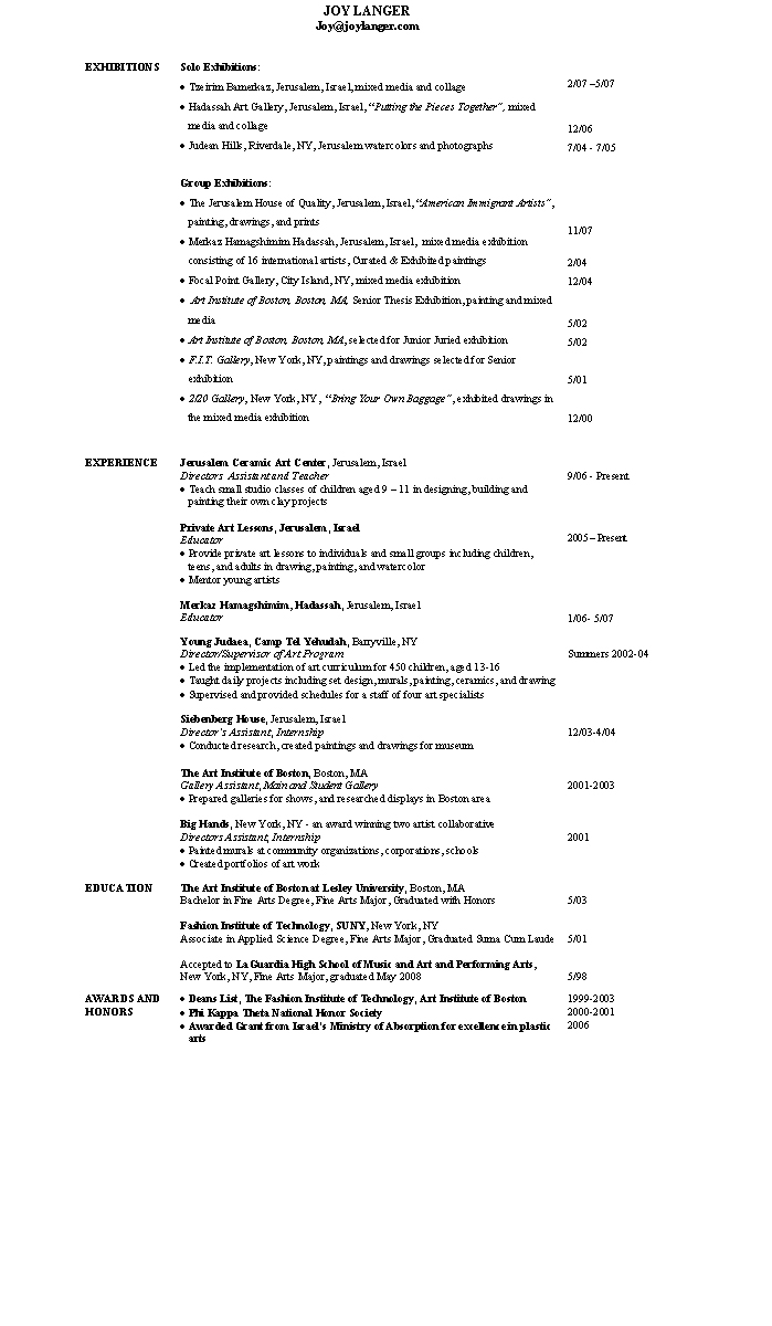 Joy Langers CV 2008
